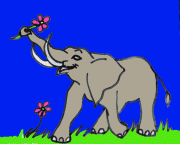An elephant striding through a garden