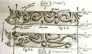 Detail of designs on celtic spindle whorl, drawing by Carin Perron